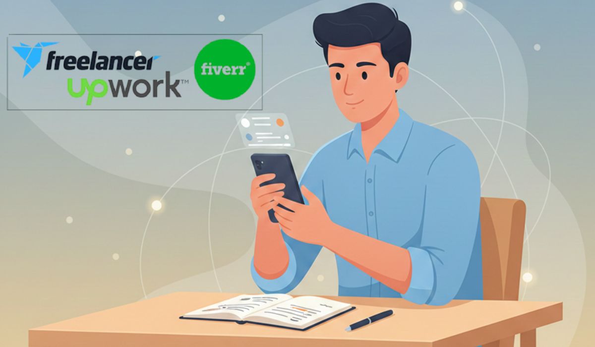 মোবাইল দিয়ে ফ্রিল্যান্সিং কিভাবে শিখবো শিরোনামের শিক্ষামূলক চিত্র