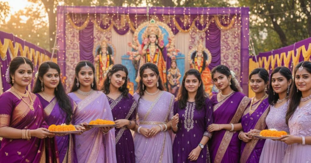 পারপেল কালার শাড়ি পিক করা বাঙালি নারীর আধুনিক ফ্যাশন লুক