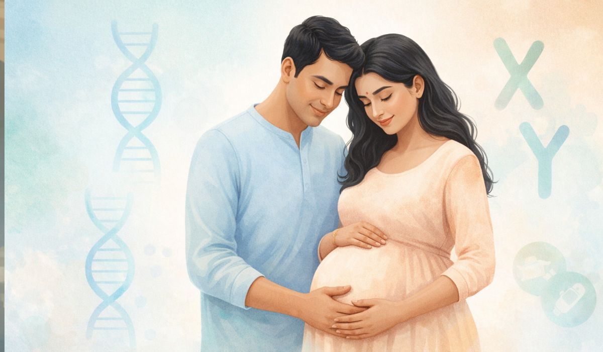 গর্ভধারণের সময় মা ও বাবা একসাথে সন্তানের আগমনের অপেক্ষায়, পরিবারিক ও স্বাস্থ্য সচেতনতার প্রতীকী চিত্র