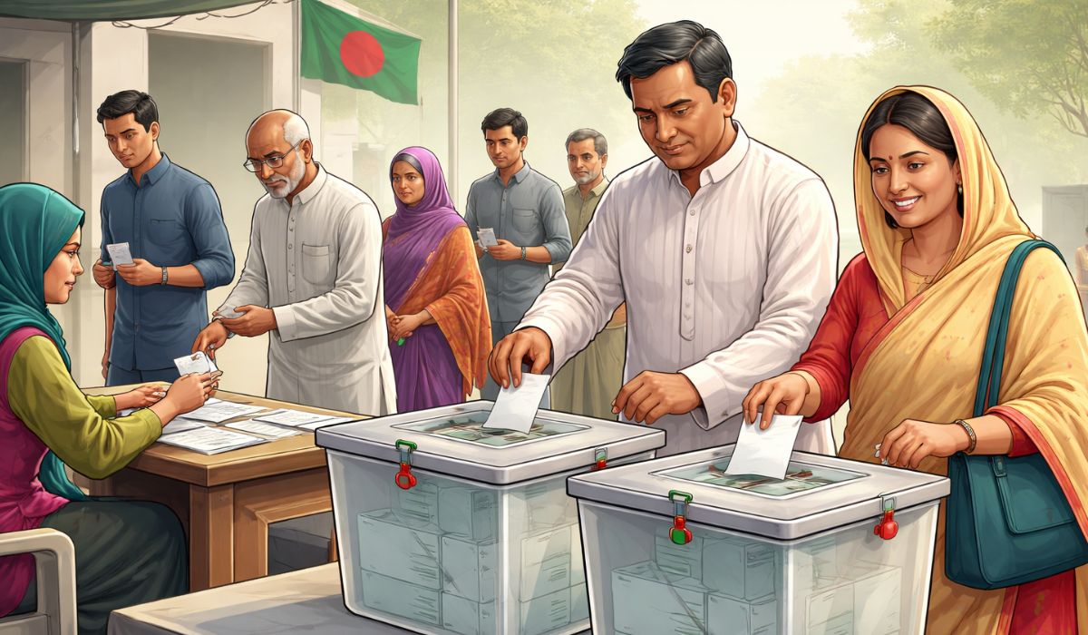 বাংলাদেশে সর্বশেষ গণভোট অনুষ্ঠিত হয় কোন সালে সম্পর্কিত ভোটদানের দৃশ্য