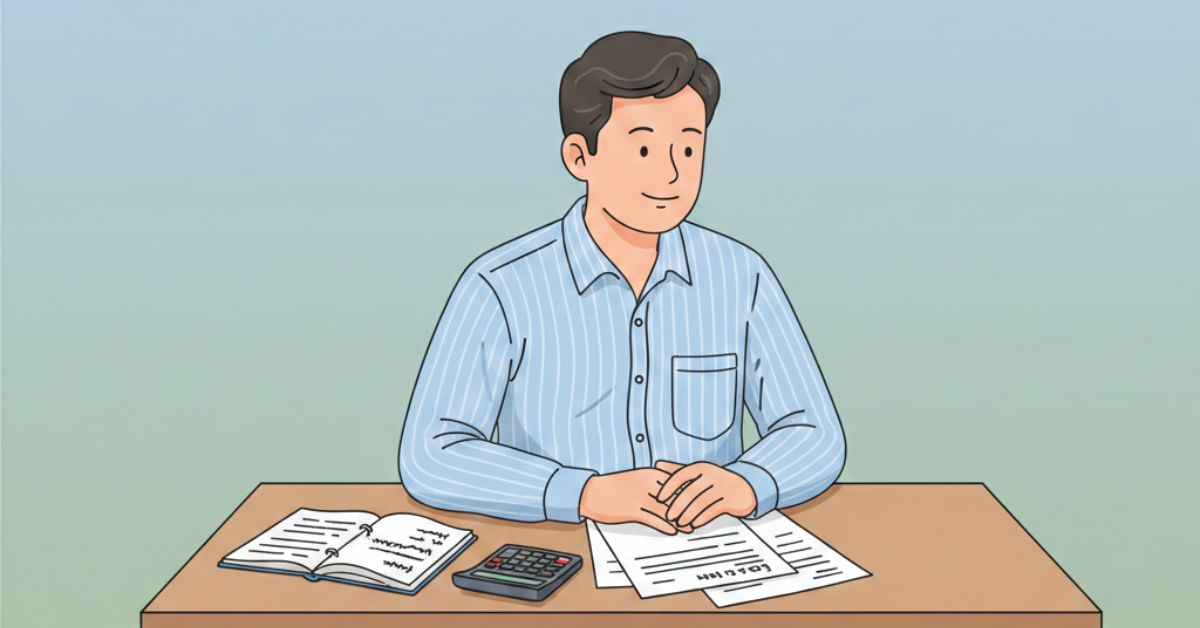 ৫০ হাজার টাকা লোন নেওয়ার আগে কিস্তি ও সুদের হিসাব যাচাই করছেন একজন ব্যক্তি