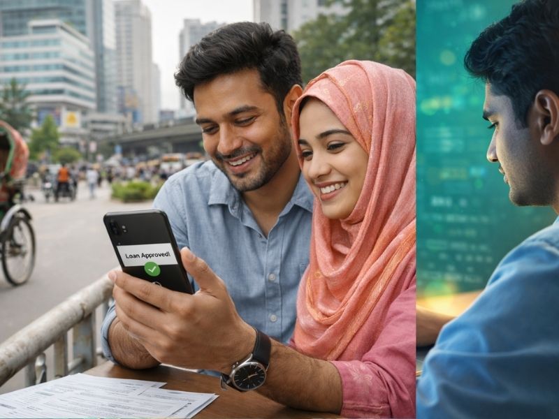 বাংলাদেশ লোন অ্যাপ ব্যবহার করে ডিজিটাল লোন approval দেখছেন একজন বাংলাদেশি ব্যবহারকারী