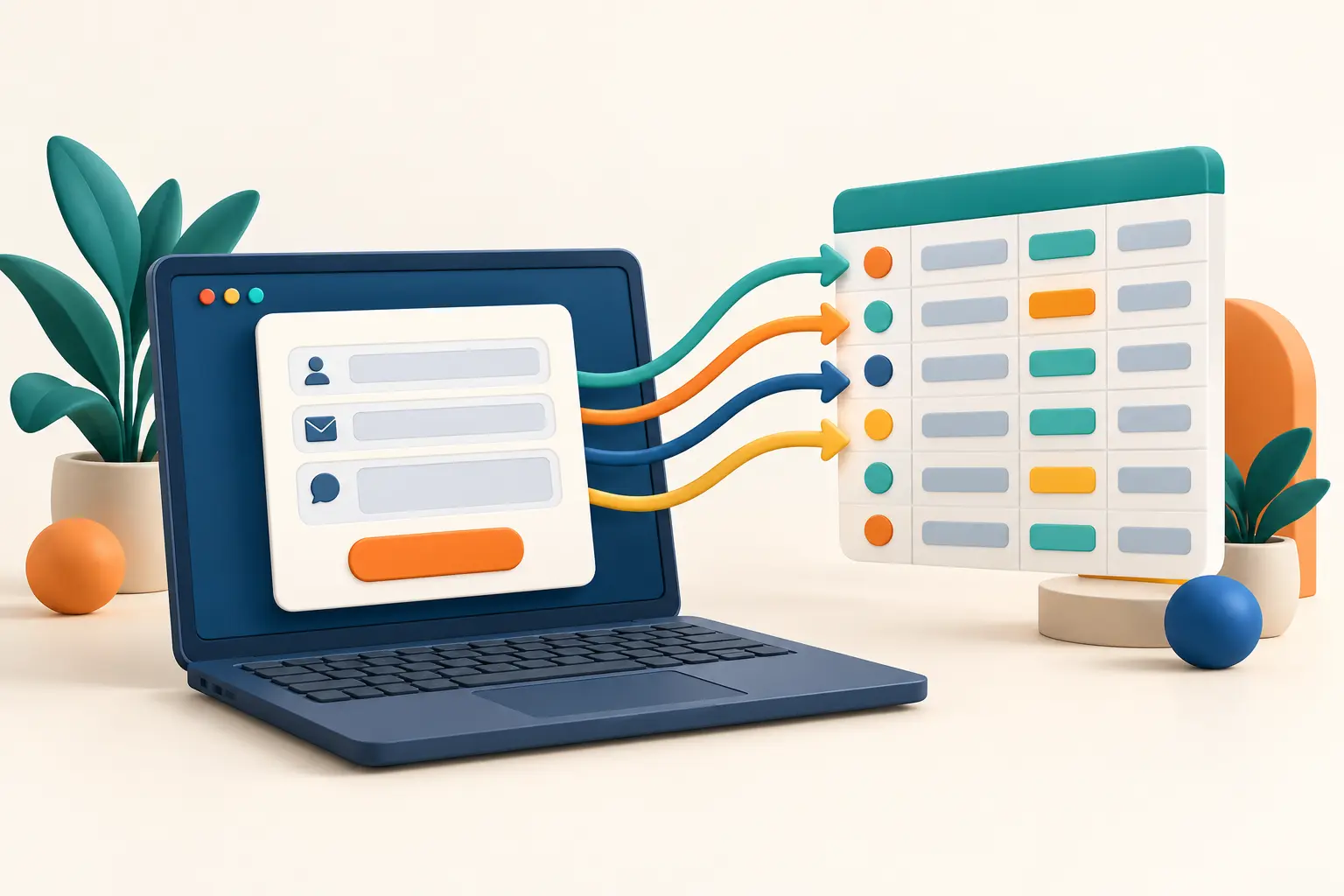 Contact form থেকে spreadsheet row-এ data যাওয়ার illustration