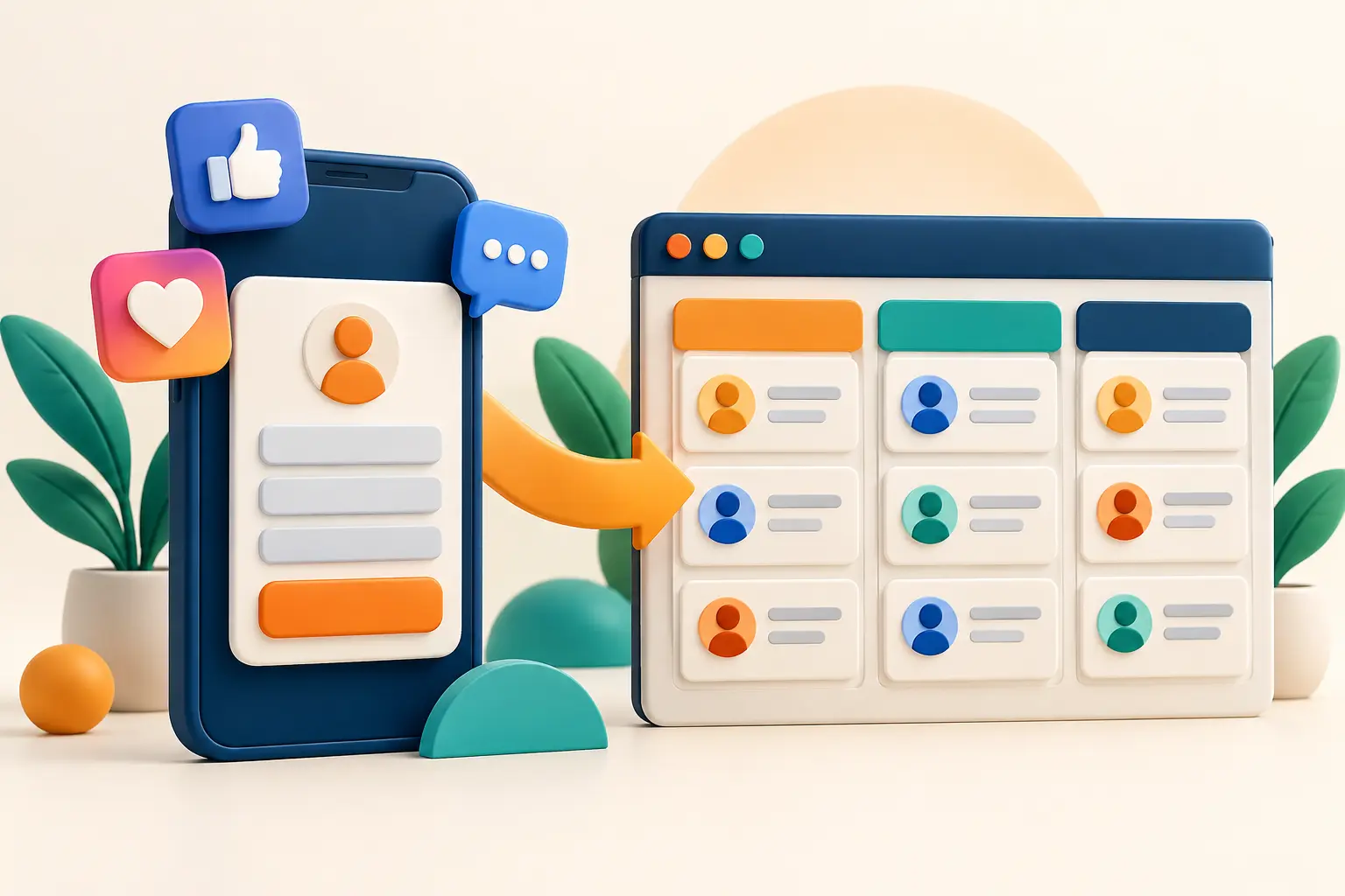 Social lead form থেকে CRM contact board-এ data যাওয়ার illustration