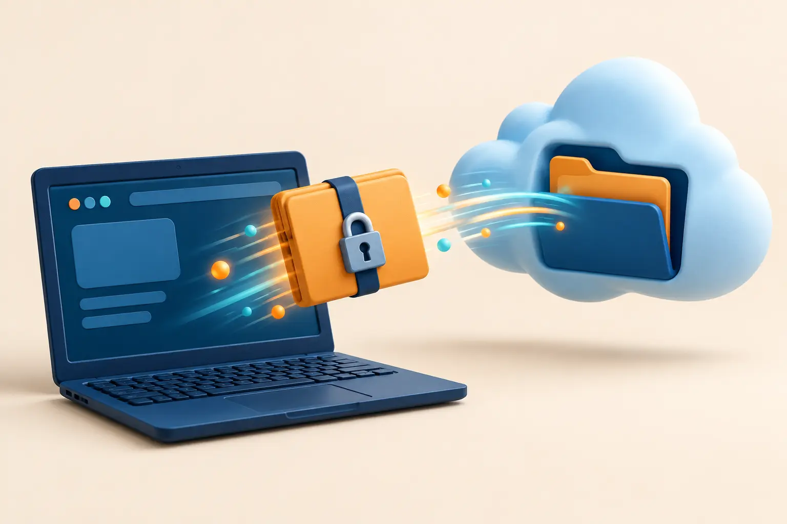 ল্যাপটপ থেকে তালাবদ্ধ backup archive cloud folder-এ স্থানান্তরের illustration