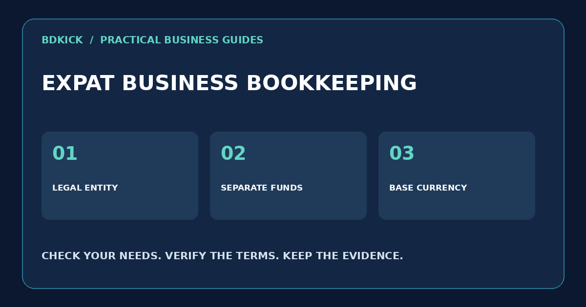 প্রবাসী ব্যবসার Bookkeeping Software যাচাইয়ের তিনটি বিষয়: Jurisdiction ও entity, ব্যক্তিগত টাকা আলাদা, Base currency